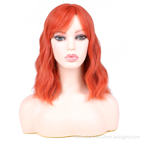 Hot sell astel Wavy Wig With Air Bangs Women's Short Bob Pink Wig Curly Wavy Shoulder Length Pastel Bob Synthetic Cosplay Wig
